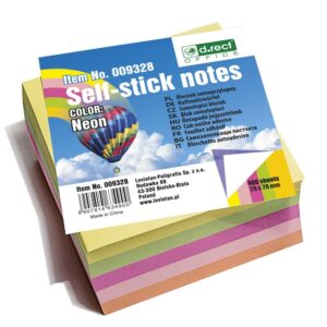 Notes blok 76x76mm - med 400 sider i 5 neonfarver - INKpartner ApS
