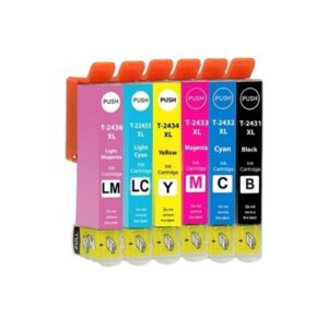 Pakke sæt Epson 24XL 6 farver BK-C-M-Y-LC-LM alternativ 62 ml - INKpartner ApS