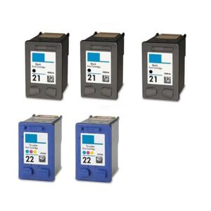 Rabatpakke - HP 21XL / 22XL Sort/Farve 3 x Sort 2 x Farve Kompatibel 21XL 90ml - HP - Kompatibel