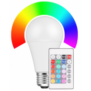 LED Pære, E27, 9W, RGB + Varmhvid med fjernbetjening - KOZ