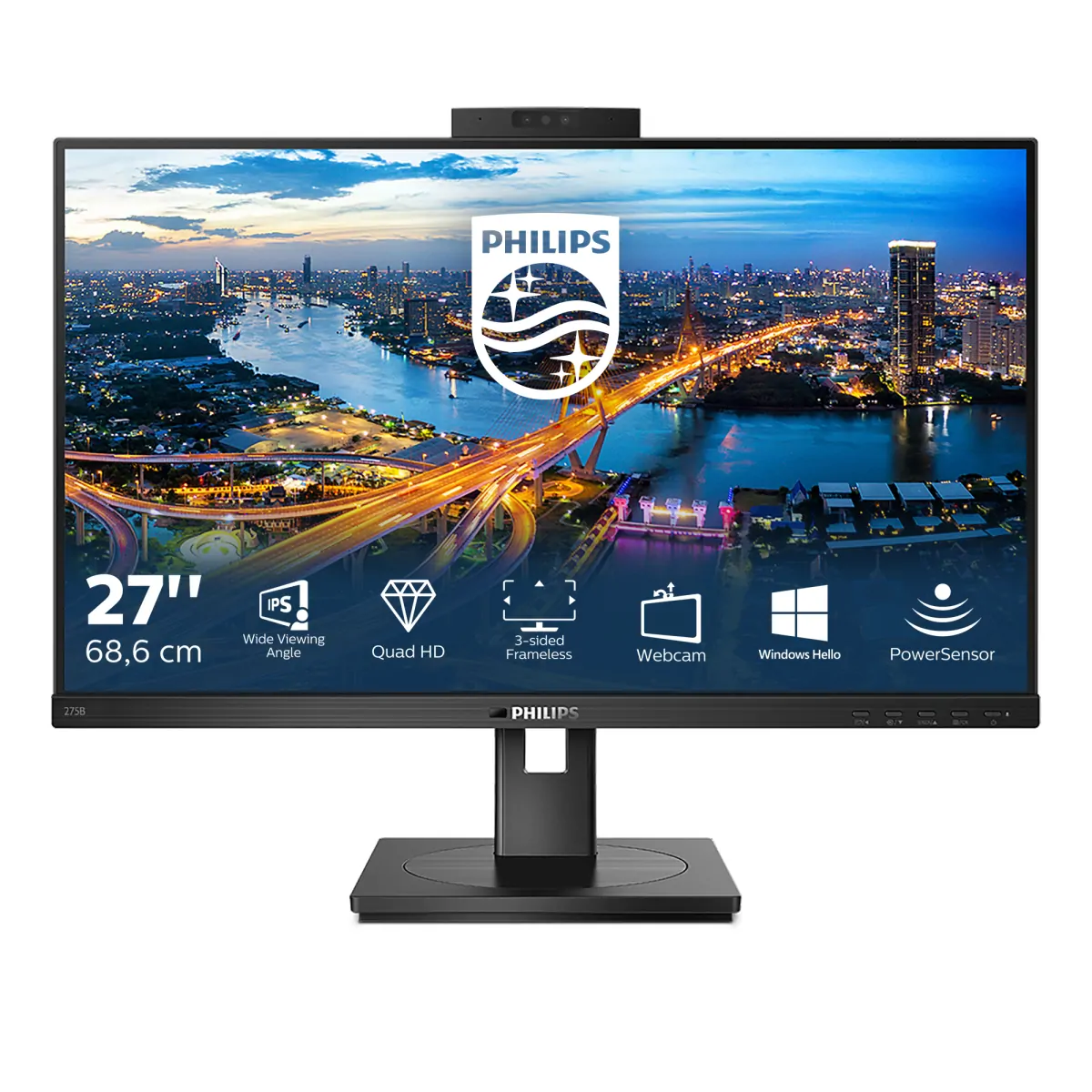 80207395_0787070137 Philips B Line 275B1H 27" 75Hz Pivot Skærm. 2560 x 1440 DVI HDMI DisplayPort. -