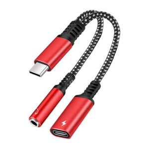 USB-C til 3,5 mm Audio Adapter med Hurtig Opladning  -  Oplad & Lyt Samtidig - Rød -