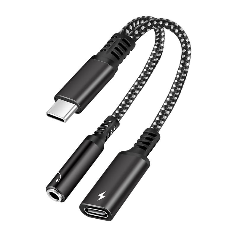 USB-C til 3,5 mm Adapter m Opladning | Oplad & Lyt Samtidig. Sort USB-C til 3,5 mm Audio Adapter med Hurtig Opladning - Oplad & Lyt Samtidig - Sort -
