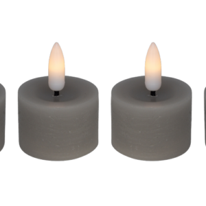 LED fyrfadslys i stearin, grå, 4 stk -