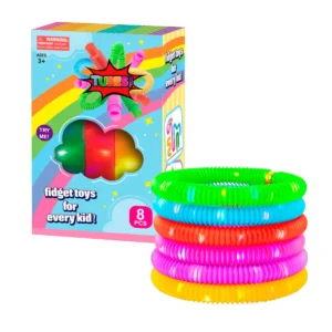 Pop Flash Tube fidget med lys  -  8 stk sæt til sansestimulerende leg -
