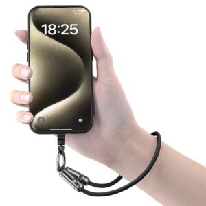 USB-C 240W PD Kabel med Hurtig Opladning og Mobilrem  -  Håndledsrem 30cm, Sort -