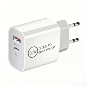 30W Dual USB Hurtigoplader med USB-C PD & USB-A QC3.0 Hvid -