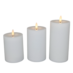 LED Bloklys med Fjernbetjening 3 Pak - Hvid Rillet -