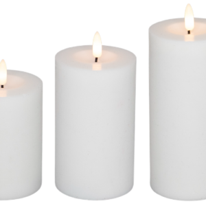 LED Bloklys med 3D Flamme - 3 Pak inkl. Fjernbetjening -Hvid -