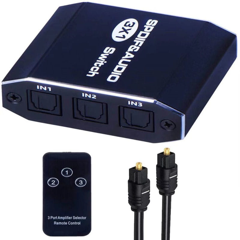 Digital Optisk Lydswitch 3x1 SPDIF Toslink Switch Digital Optisk Lydswitch 3 Indgange til 1 Udgang med Fjernbetjening -