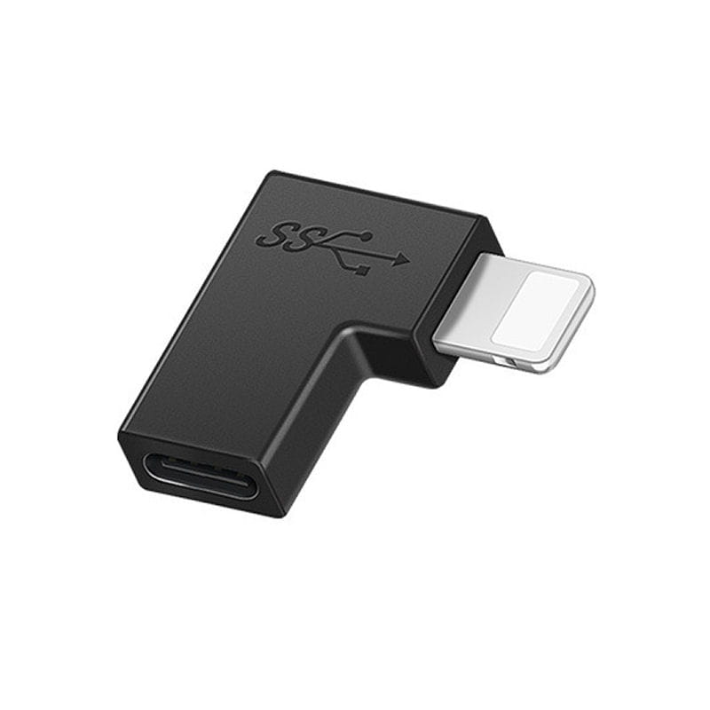 90° Lightning til USB-C Adapter | Opladning & Dataoverførsel USB-C Hun til Lightning Han Adapter 90° Vinklet - Opladning & Synkronisering - Sort -