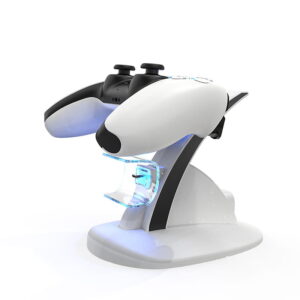 Dobe PS5 DualSense Controller Oplader Bluelight Charging Dock  -  Hvid -