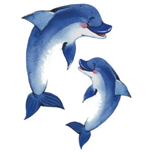 Selvlysende Delfin wallsticker. 2 stk søde selvlysende Delfiner -