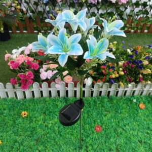 Solcelle Blomster Havelampe med Jordspyd 7 LED - Blå -