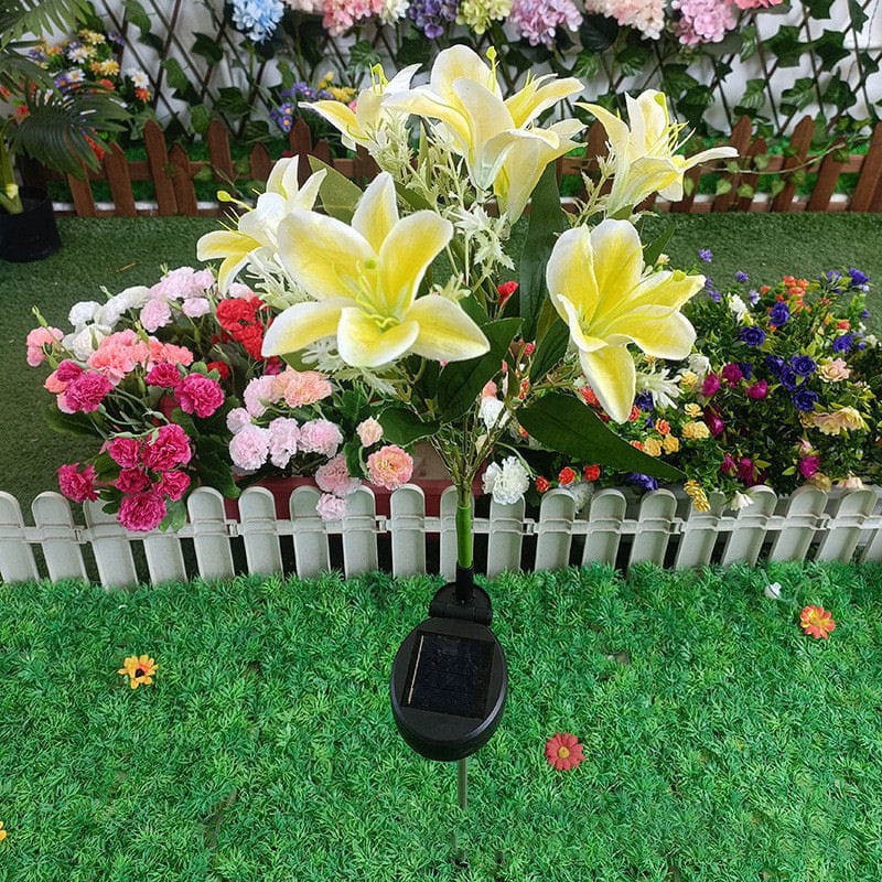 Solcelle Blomster Havelampe 7 LED med Jordspyd – Gul Solcelle Blomster Havelampe med Jordspyd 7 LED - Gul -