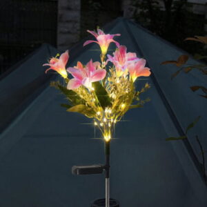 Solcelle Blomster Havelampe med Jordspyd 7 LED - Pink -