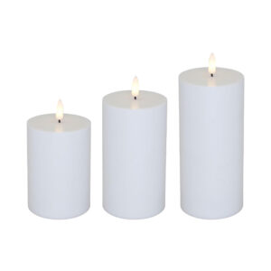 LED Bloklys til Udendørs Brug med Fjernbetjening og 3D Flamme - 3-pak Hvid -