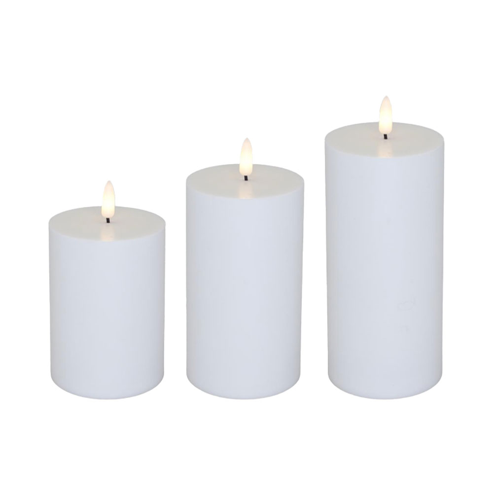 udendors-3pak LED Bloklys til Udendørs Brug med Fjernbetjening og 3D Flamme - 3-pak Hvid -