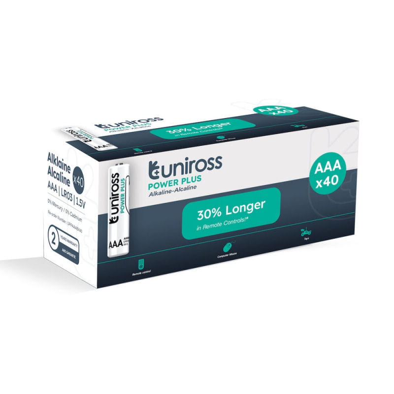 Uniross Power Plus AAA Alkaline Batterier 40 stk. 1,5V Uniross Power Plus AAA Alkaline Batterier 1,5V 40 stk. -