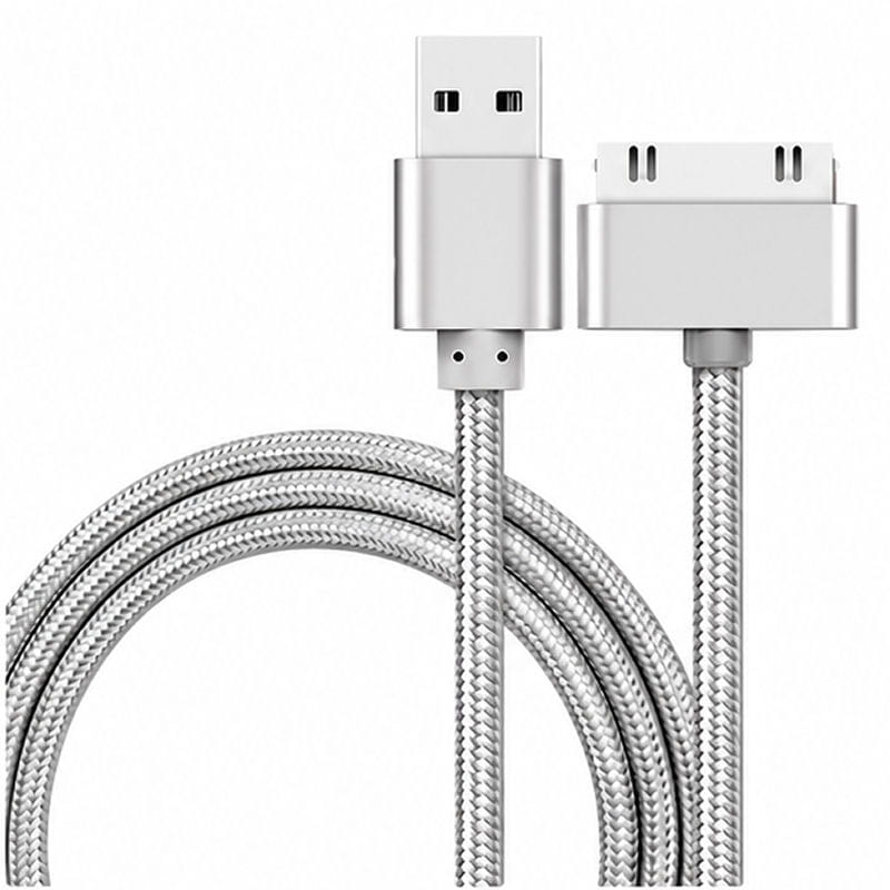USB kabel til iPhone og iPad – 30-pin 1 meter Silver USB Data-/ladekabel til iPhone, iPad, iPod mm. 1m. (30-pin stik) - Silver -